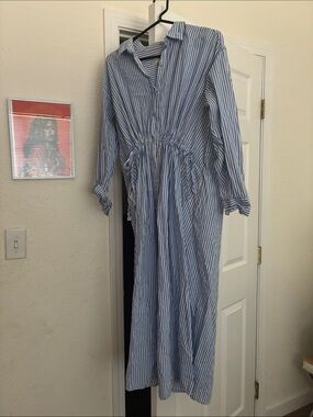 Universal Thread Blue and White Striped Swim Coverup Shirt Dress